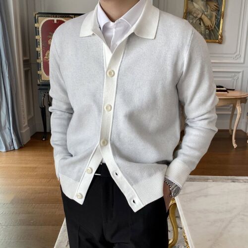 Cárdigan de punto informal para hombre con solapa abrigo botón manga larga suéter cárdigan chaquetas - Imagen 5 de 15