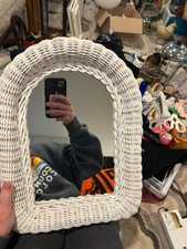 Vintage White Wicker Rounded top Wall Mirror ...