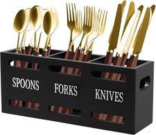 Wooden Utensil Crocks with 3 Compartment Kitchen Cutlery Holders Organizer