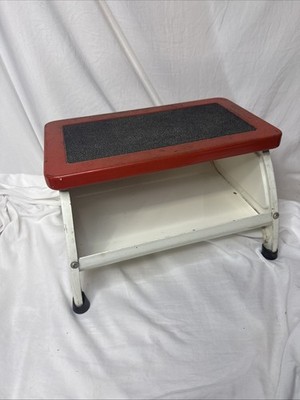 VTG Industrial Red Metal Step Stool Tool Storage Tray Garage Workshop Kitchen 9 
