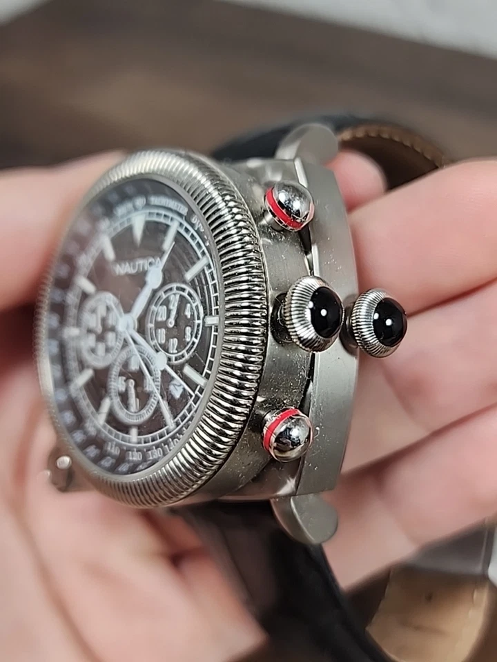 Reloj abatible Orologio Nautica A43001 duo titanio doble caja cronógrafo de gran tamaño Foto 3 de 4