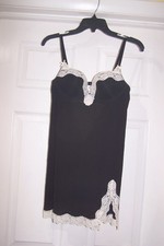 Victorias Secret Black Lace accent Chemise Silky Sleep Dress Lingerie Push Up