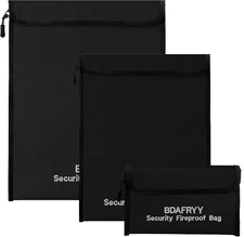 3 Pack 2000°F Fireproof Document Bag Money Pouch Portable Files Bag for Cash