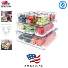 10 Pack Fridge Organizer, Stackable Refrigerator Organizer Bins with Lids, Pr...