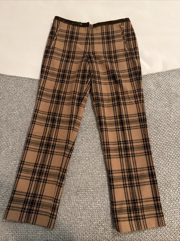 Vintage Custom Italian Tailored Women’s Plaid Pants Size 8 Camel Black Trousers