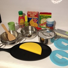 Melissa  Doug Kitchen Pretend Play LOT Pots Pans Colander Taco Tortilla Pieces