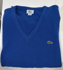 Vintage 70s Izod Lacoste Blue Acrylic V-Neck Sweater 1970s True Vintage