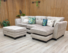 Furniture Village ‘Mariah’ Chaise End Sofa + Footstool Cream Solid Classic Back