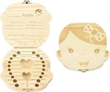 Wooden Tooth Fairy Box, Keepsake Storage Holder for Baby Teeth
