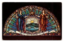 Vintage NY State Seal Stained Glass Window Postcard Albany Capitol