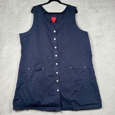 VTG Venezia Jeans Navy Blue Button Front Jumper Dress Plus Size 26/28 Sleeveless