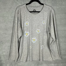 Life Is Good Top Womens XXL Gray Crusher Tee Long Sleeve Daisy Flower Nature