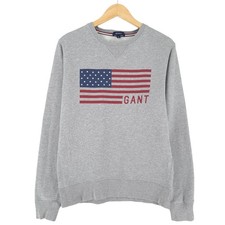 Vintage GANT Sweatshirt Jumper Pullover Men Grey USA Flag Di7 Size S