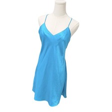 Victoria's Secret Gold Label Silk Slip Dress Small Vintage Chemise Teal Blue