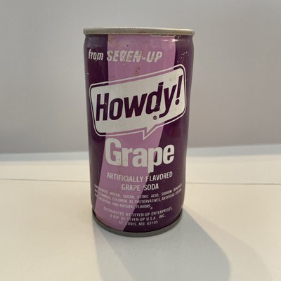 HOWDY! GRAPE SODA VINTAGE EMPTY STEEL PULLTAB SODA CAN FROM 7UP