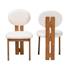 Baxton Studio 2pc Kacela Boucle Fabric and Wood Dining Chair Set Cream/Walnut