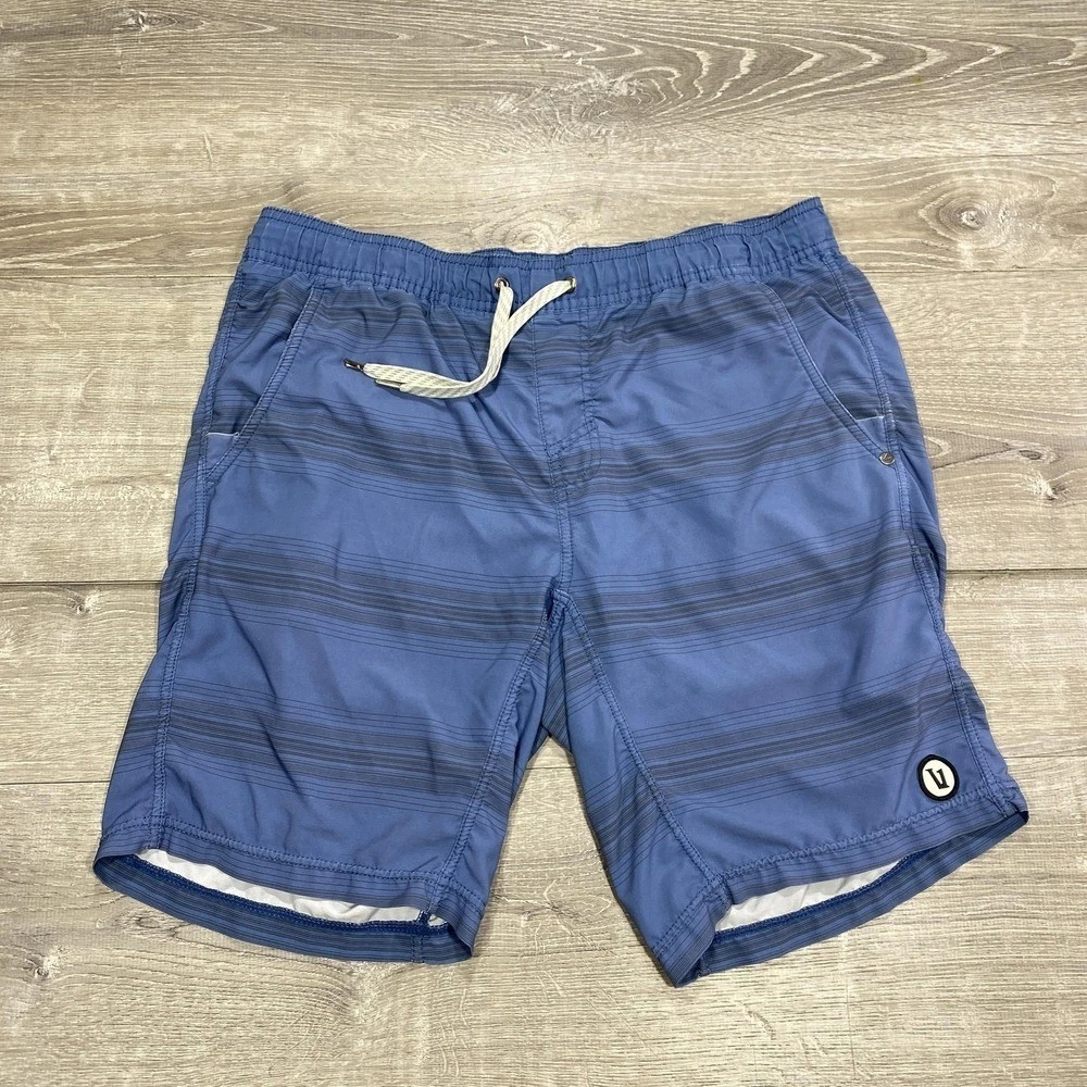 Vuori Shorts Trunks Mens 36 Blue Striped Lined Drawstring Elastic Quick Dry