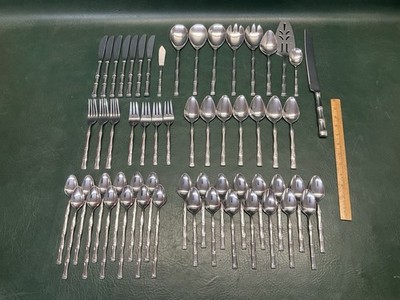 58 Pcs MCM Vintage Imperial Stainless BAMBOO Flatware ~ Korea