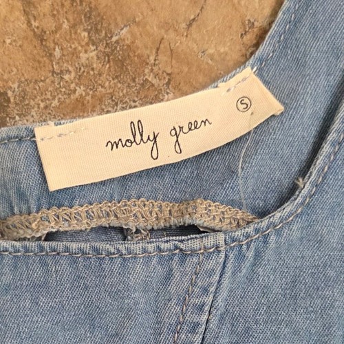 Corsé Molly Verde Zuri Denim Top Azul Claro Sin Mangas Ajustado Pequeño S - Imagen 4 de 6