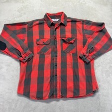 VTG Dakota Five Brother Shirt Men XL Red Black Buffalo Plaid Flannel Elbow Patch