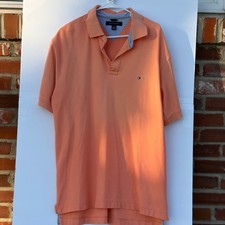 Tommy Hilfiger Mens XL Polo Shirt Short Sleeve Peach Orange Cotton Pique Logo