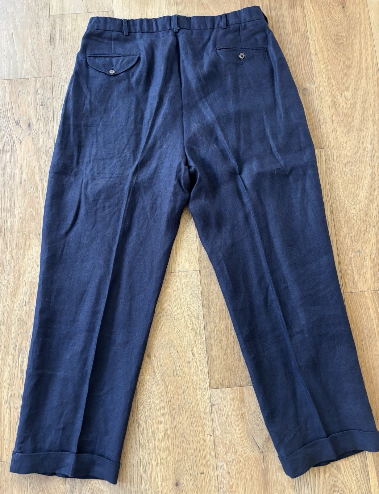 Vintage Polo Ralph Lauren Mens Navy Pleated Linen Blend Dress Pants 36x30 Cuffed thumbnail 9
