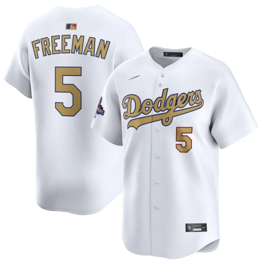 Men's Dodgers White 2025 Gold Collection  Jersey