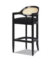 Americana 26” Mid Century Oak Wood Frame Cane Rattan Black Stool NEW Set Of 2