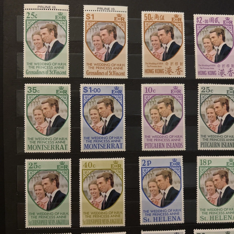 LOTE DE SELLOS DE BODA DE PRINCESA ANNE COLONIA BRITÁNICA CARGADOS COMO NUEVOS INCL. HONG KONG Foto 2 de 4