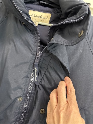 Vtg Eddie Bauer 90s Men’s Goose Down Ridgeline Puffer Jacket Blue Hooded Parka L - Picture 11 of 13