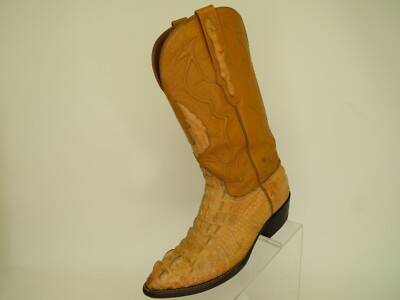 Black Jack Mens Size 6 EE American Alligator Head Cut Inlay Tan Cowboy Boots