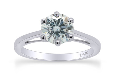 14K White Gold 1ct 6.5mm Heart Arrows Cut Created Moissanite Solitare Rings