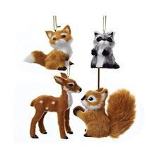 Plush Animal Ornaments, 4 Assorted