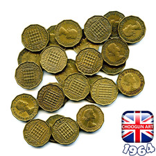 Set of (x25) BRITISH 1964 ELIZABETH II THREEPENCE coins, 62 Years Old!