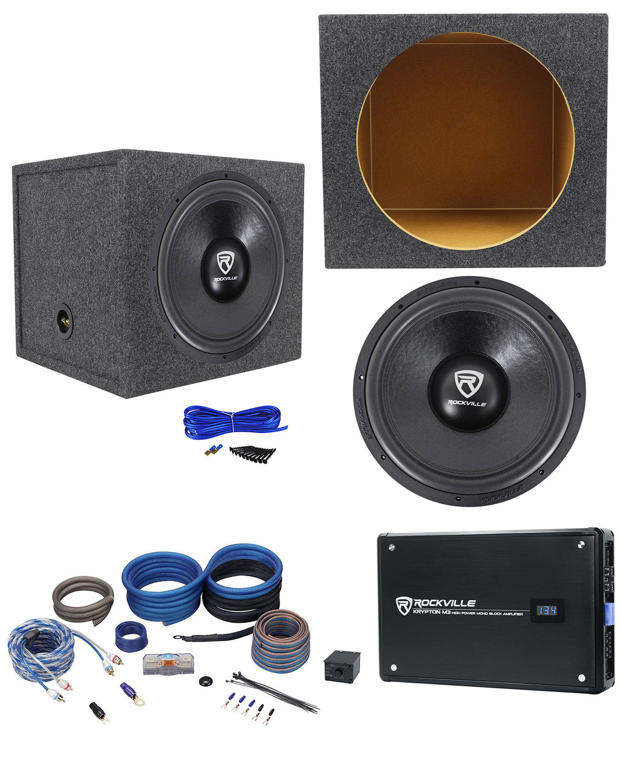 Rockville W15K6D2 V2 15 Сабвуфер мощностью 4000 Вт Герметичный саб-бокс моноусилитель Комплект усилителей 60790₽