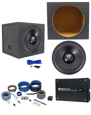 Rockville W15K6D2 V2 15'' 4000w Subwoofer+Sealed Sub Box+Mono Amplifier+Amp Kit
