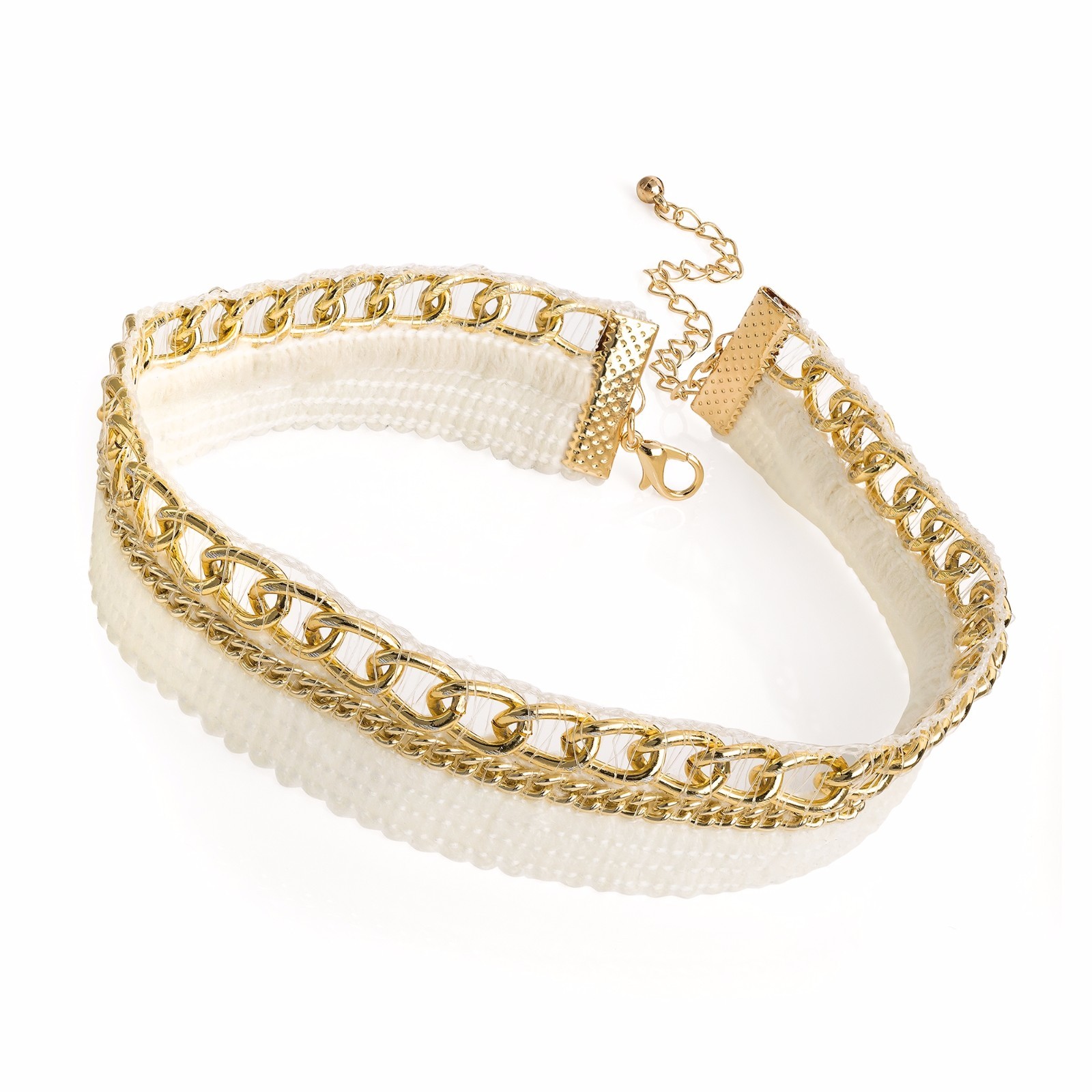 SALE REDUCED TO CLEAR £2.99 White Necklace & Gold Colour Chain Choker Necklace