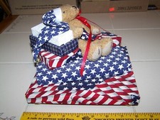 Plush Teddy Bear Sitting Books Patriotic US Flag Red White Blue