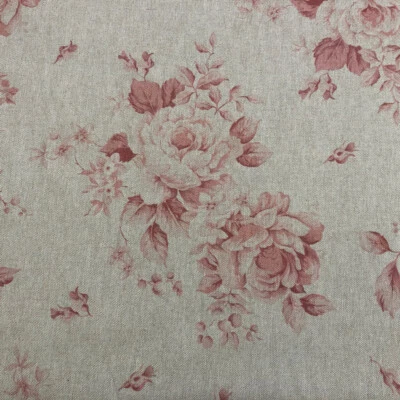 FOY & CO Dorothy French Faded Roses Floral Linen Fabric in Red | Double Width Curtains