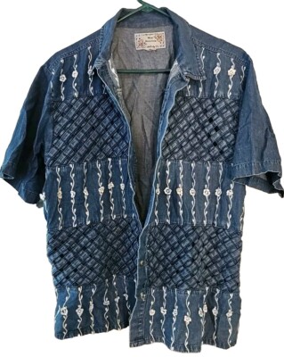  New Direction Vintage Prop Button Up Denim Jacket Woven Design Dark Blue HTF 