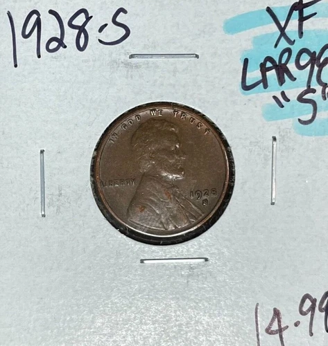 1928-S LINCOLN WHEAT CENT ~ XF ~ LARGE "S" ~NICE COIN~
