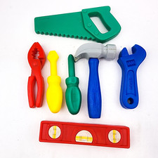 Vintage 1988 Stanley Playtime Tool Box Plastic Tools Lot Hammer Saw Screwdriver
