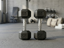 25 lb Rubber Coated Hex Dumbbells   Strength Training Barbell Weights Set of 2