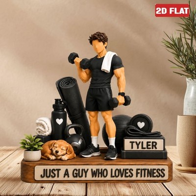 Custom Just A Guy Who Loves Fitness Wood Block 2D FLAT Fathers Day Gifts Dad Gym