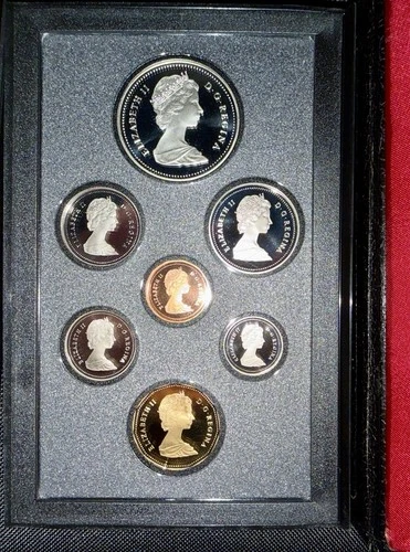 1989 ROYAL CANADIAN  PROOF SET 7 COIN SILVER & AUREATE DOLLAR WITH BOX/COA