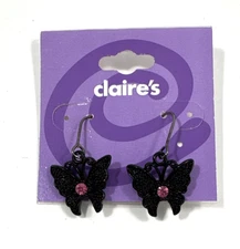 GBOT Black Butterfly Pink Crystal Dangle Earrings Claire’s Jewelry