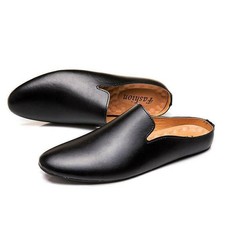 Mens Leather Slippers Round Toe Casual Flats Slip On Shoes Leisure Outdoor Mules