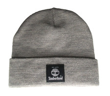 NEW Timberland Logo Patch Knit Stretch Cuffed Beanie Men's OS Gray