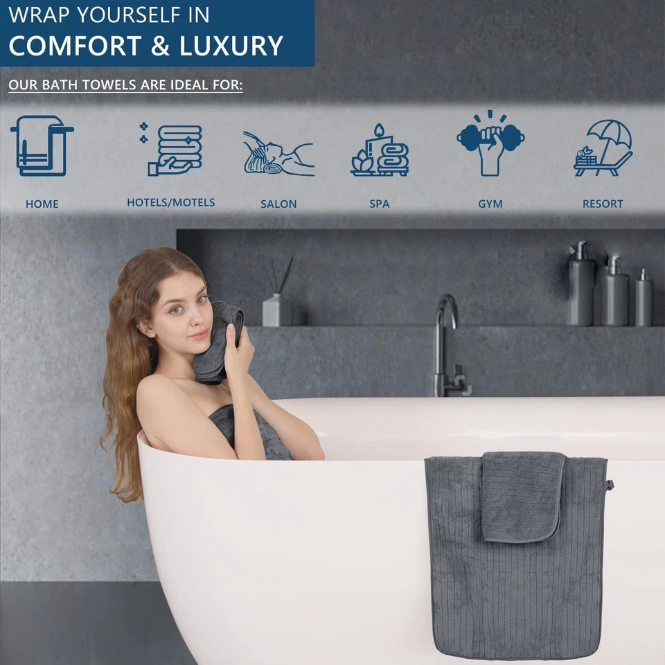 Juego de 4 toallas de baño de gran tamaño 35"x70" sábanas de baño suaves toallas de ducha de baño Foto 2 de 4