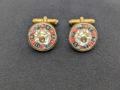 Vintage Austria Spinning Roulette Wheel Casino Cuff Links Working SPINS!